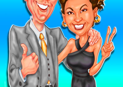 Full color head and shoulders only caricature of a couple celebrating anniversary